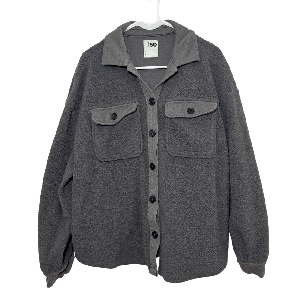 SO Goods For Life Womens Gray Fleece Shacket Button Front Shirt Jacket Size M